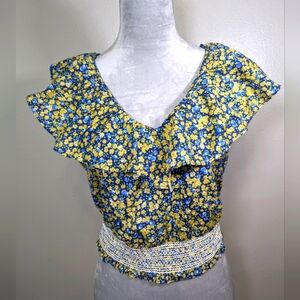 Milk & Honey blue and yellow floral top size L